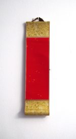 Kakemono em Seda de Cor Bege Liso Gravura Vermelha